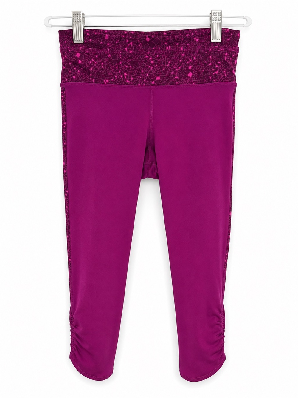 Lululemon Magenta Pink Cropped Leggings 4 Ruched Hem Print Waistband